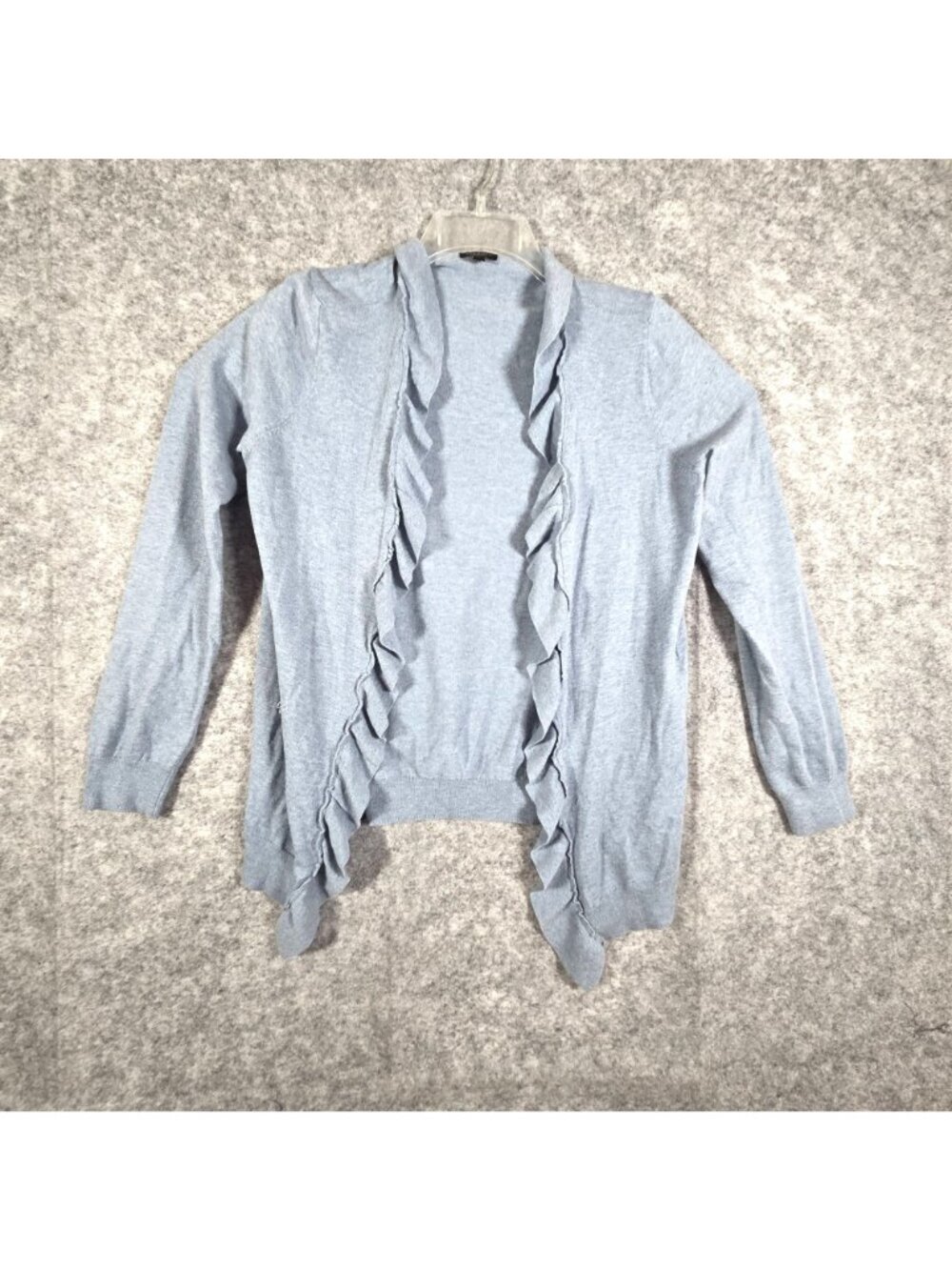 Talbots Ruffle Front Knit Cardigan Sweater Blue Preppy Classic Lightweight Layer - Picture 2 of 10